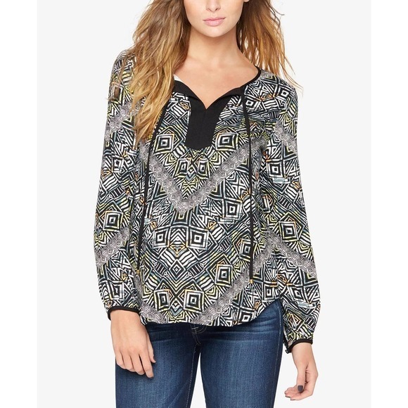 Ella Moss Maternity Tribal Blouse - Geometric Pattern Black